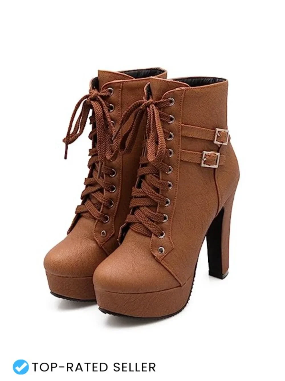 Lace Up Platform Biker Boots Chunky High Heel Ankle Booties